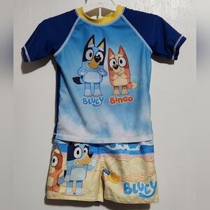 Bluey 2 Piece Swimsuit Size 18 Months Short Sleeve Swim Top Swim Trunks